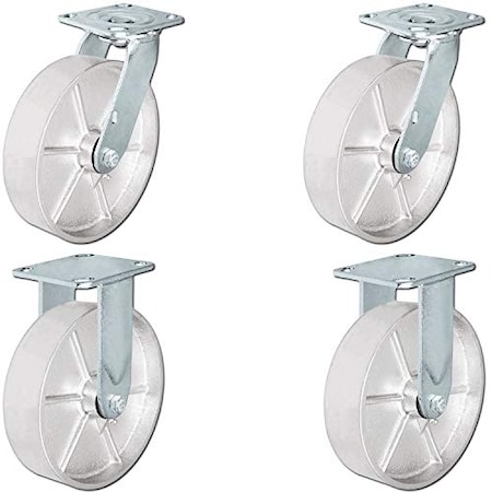 Casterhq 8"x2" Steel Wheel Casters, Casters 2 Swivel Casters and 2, PK4 HD-8X2SS-2S2F